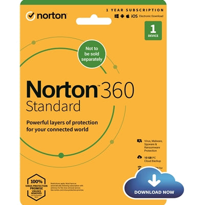 Norton 360 Standard, Antivirus Software for 1 Device, 1-year Subscription, Includes Secure VPN, Password Manager and 10GB of Cloud Storage, PC/Mac/iOS/Android, Activation Code by email - ESD