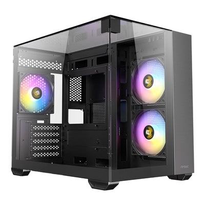 Antec CX600M Trio Mini Tower Gaming Case, Tempered Glass Front, Top & Side Panels, Dual Chamber Design, 3 x Pre-Installed ARGB Fans, USB-C, USB 3.0 & USB 2.0, Micro-ATX/ITX, Black
