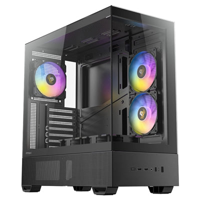 Antec CX705 ARGB Gaming Case Mid Tower, 1 x USB Type-C / 1 x USB 3.0 / 1 x USB 2.0, Tempered Glass Front and Side Window Panel, Vertical Cooling with Massive Air Intake, 5 x Pre-Installed ARGB LED Fans, ATX, Micro-ATX, ITX Compatible