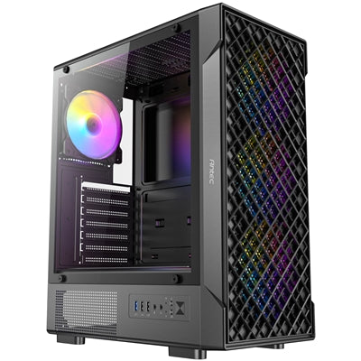 Antec VX320 ARGB Mid-Tower Gaming Case, 1 x USB 3.0/ 1 x USB 2.0, Tempered Glass Side Window Panel, Ventilated Front Grille, 4 x Pre-Installed ARGB LED Fans, ATX, Micro-ATX,ITX Compatible