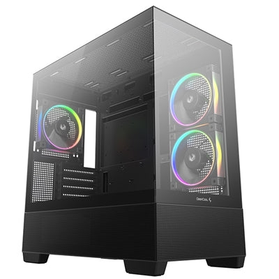 DeepCool CG380 3F Micro-ATX Gaming Case Black Panoramic Tempered Glass Side Panel, Mesh Airflow Front, 3 Pre-Installed ARGB Fans, USB-C & USB-A Front I/O, Spacious SFF/mATX/ITX Build Support