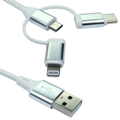 NEWlink 1.2m 3-in-1 USB Charging Cable, USB-A To USB Micro, USB-A To USB-C, USB-A to Lightning - White