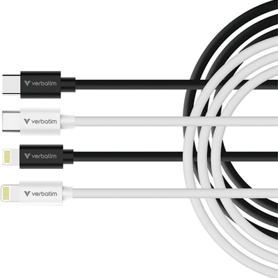 Verbatim Essentials Sync & Charge USB-C to Lightning Cables (2 pack) Black & White, 1m, 27W PD, 480Mbps, USB Power Delivery 3.0 Supports Up To 27W Charging Power