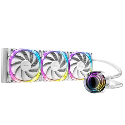Antec Vortex 360 ARGB AiO Liquid CPU Cooler, White, Universal Socket, 360mm Radiator, PWM 2000RPM Fusion ARGB Cooling Fans, Addressable RGB LED Lighting with Suspended Spiral Pump Head Design