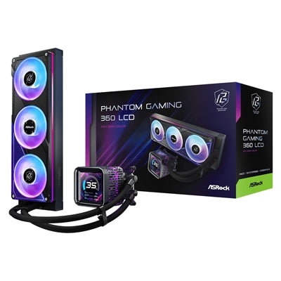 ASRock Phantom Gaming 360 LCD AIO Liquid CPU Cooler, 360mm Radiator, Triple 120mm PWM ARGB Fans, LCD Display, Intel LGA1700/1851 & AMD AM5/AM4 Compatible