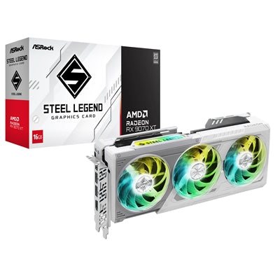 ASRock AMD Radeon RX 9070 XT Steel Legend 16GB GDDR6 Graphics Card, 4096 Streams, 2970 MHz Boost Clock, Triple Fan, 3x DisplayPorts / 1x HDMI Port
