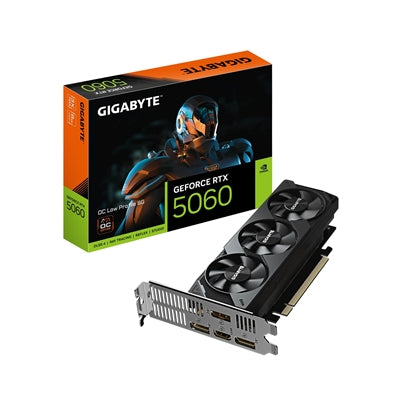 Gigabyte NVIDIA GeForce RTX 5060 OC Low Profile 8GB GDDR7 Graphics Card, 3840 CUDA Cores, 2512 MHz Core Clock, Triple Fan, 3x DisplayPorts / 1x HDMI Port