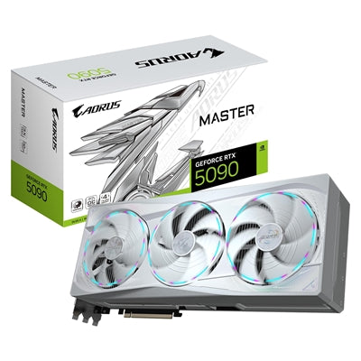 Gigabyte NVIDIA GeForce RTX 5090 AORUS MASTER ICE 32GB GDDR7 Graphics Card, 21760 CUDA Cores, 2655 MHz Core Clock, Triple Fan, White, RGB, 3x DisplayPorts / 1x HDMI Port