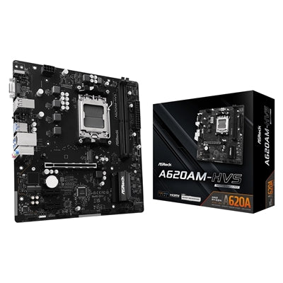 ASRock A620AM-HVS AMD AM5 Socket Motherboard, Micro-ATX, 2x DDR5 Slots, 2x M.2 Sockets, GbE LAN, 1x D-Sub / 1x HDMI Port