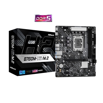 ASRock B760M-H2/M.2 Intel 1700 Socket Motherboard, Micro-ATX, 2x DDR5 Slots, 2x M.2 Sockets, 2.5GbE LAN, 2x HDMI Ports