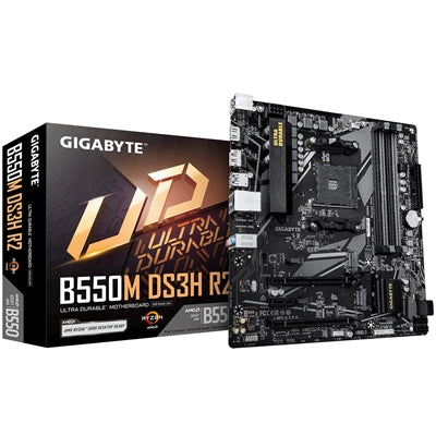 Gigabyte B550M DS3H R2 AMD AM4 Socket Motherboard, Micro-ATX, 4x DDR4 Slots, 2x M.2 Sockets, GbE LAN, 1x DisplayPort / 1x HDMI Port