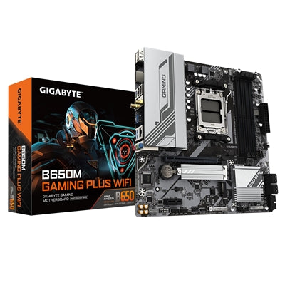 Gigabyte B650M GAMING PLUS WIFI (Rev. 1.2) AMD AM5 Socket Motherboard, Micro-ATX, 4x DDR5 Slots, 2x M.2 Sockets, Fitted I/O Shield, 2.5GbE LAN, Wi-Fi 6, 2x DisplayPorts / 1x HDMI Port