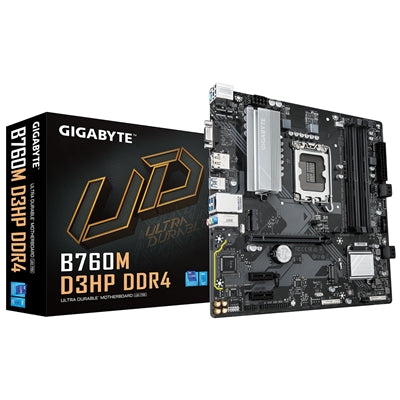 Gigabyte B760M D3HP DDR4 Intel 1700 Socket Motherboard, Micro-ATX, 4x DDR4 Slots, 2x M.2 Sockets, GbE LAN, 1x D-Sub / 1x DisplayPort / 1x HDMI Port