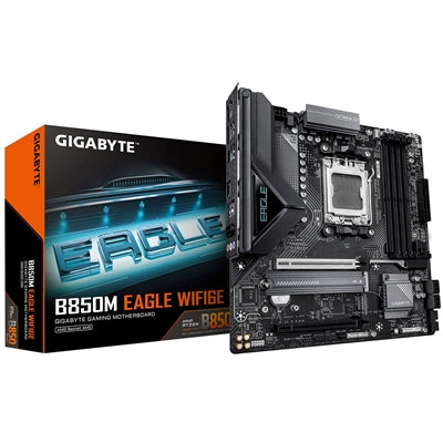 Gigabyte B850M Eagle WIFI6E AMD AM5 Socket Motherboard, Micro-ATX, 4x DDR5 Slots, 2x M.2 Sockets, Fitted I/O Shield, 2.5GbE LAN, Wi-Fi 6E, 2x DisplayPorts / 1x HDMI Port