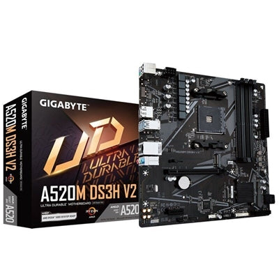 Gigabyte A520M DS3H V2 Ultra Durable AMD AM4 Socket Motherboard, Micro-ATX, 4x DDR4 Slots, 1x M.2 Socket, GbE LAN, 1x DisplayPort / 1x HDMI Port