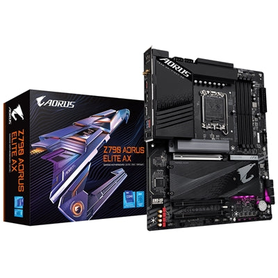 Gigabyte Z790 AORUS ELITE AX Intel 1700 Socket Motherboard, ATX, 4x DDR5 Slots, 4x M.2 Sockets, Fitted I/O Shield, 2.5GbE LAN, Wi-Fi 6E, 1x DisplayPort / 1x HDMI Port