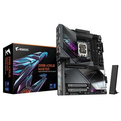 Gigabyte Z890 AORUS MASTER Intel 1851 Socket Motherboard, ATX, 4x DDR5 Slots, 5x M.2 Sockets, Fitted I/O Shield, 10GbE LAN, Wi-Fi 7, 2x USB-C (USB4)