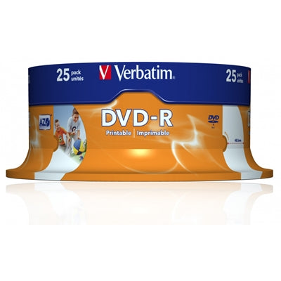 Verbatim DVD-R Wide Inkjet Printable ID Branded 25 Pack Spindle 4.7GB 16X