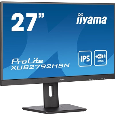 iiyama Prolite XUB2792HSN-B5 27 inch IPS Monitor, USB Dock, RJ45, Full HD, 4ms, HDMI, DisplayPort, USB Hub, 75Hz, Speakers, Black, Internal PSU, VESA, Height Adjust, Pivot