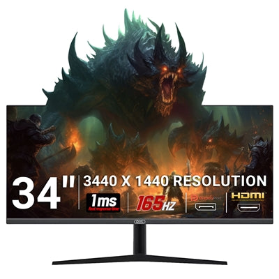 piXL 34-inch UWQHD UltraWide 165Hz Gaming Monitor with 100% sRGB Colour Gamut, Quad HD 3440 x 1440 IPS Panel & 1ms Response Time, 3 Year Warranty & Speakers