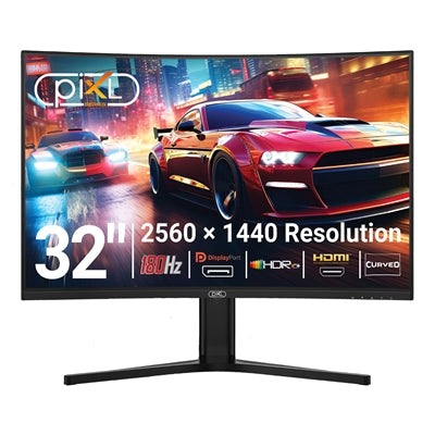 piXL X-Series GS32QIDPHA 32 Inch QHD VA, Curved (1500R) Gaming Monitor with 180Hz Refresh Rate, 2560 x 1440 Resolution, 1ms Response Time, HDR10+, Adaptive Sync, 2x HDMI 2.1 & 2x DisplayPort 1.4, Height Adjustable