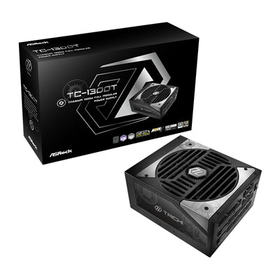 ASRock TC-1300T 1300W ATX, Power Supply Unit, 80 PLUS TITANIUM Certified. 135mm Striped Axial FDB Fan, High Efficiency PSU