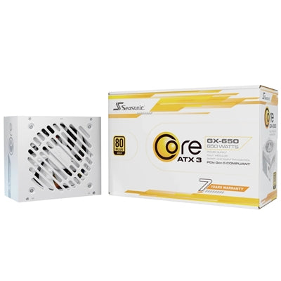 Seasonic CORE GX ATX 3.1 (SRP-CGX651-A5A32SF-W) 650W PSU, 120mm Fan, 80 PLUS Gold, Fully Modular, Individual White Cables with Braided Pattern, 7 Years Warranty - WHITE