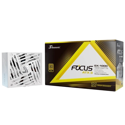 Seasonic FOCUS GX ATX 3.1 (FOCUS-GX-1000-V4-WHITE) 1000W PSU, 135mm Fan, 80 PLUS Gold, Fully Modular, Individual White Cables with Braided Pattern, 12 Years Warranty - WHITE