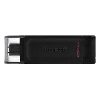 Kingston DT70/256GB DataTraveler 256GB USB Flash Drive, USB 3.2, USB-C, Gen1, 80MB/s, Cap Design, Black, Retail.