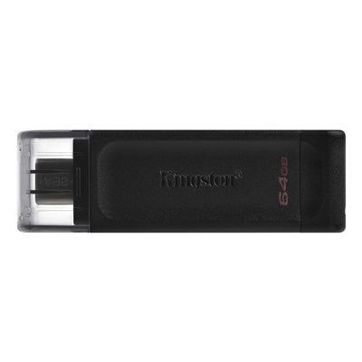 Kingston DT70/64GB DataTraveler 64GB USB Flash Drive, USB 3.2, USB-C, Gen1, 80MB/s, Clear Cap, Black, Retail.