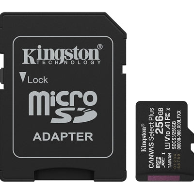 Kingston Canvas Select Plus 256GB Micro SD Claad 10 UHS-I Flash Card, Lifetime Warranty