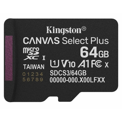 Kingston Canvas Select Plus SDCS3/64GB 64GB Micro SD UHS-I (U1) Flash Card with Adapter