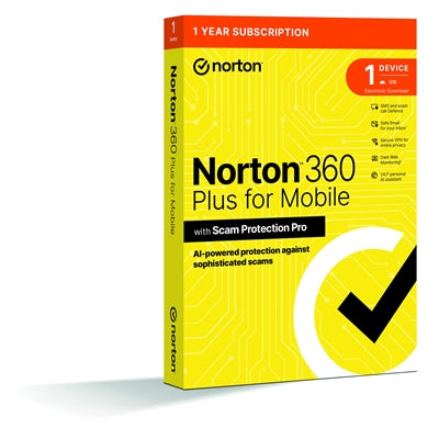 Norton 360 Plus Mobile 1 Device 1-year Subscription, Includes Secure VPN, Password Manager, Dark Web Monitoring and AI-Powered Scam Protection Across Email, Texts, Calls and Web, iOS and Android Retail Boxed