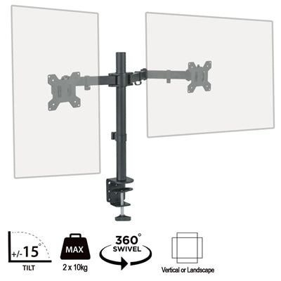 piXL Desk-Mounted Fully-Adjustable Dual Monitor Arm for Screens Up To 27 inch with VESA Mount & Built-In Cable Management