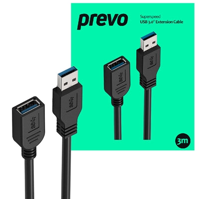 Prevo USBM-USBF-5M USB 3.0 Extension Cable 5M, 5Gbps SuperSpeed USB-A Male to Female Extender for Laptops, PC, Gaming Consoles & VR, Black, Retail Box