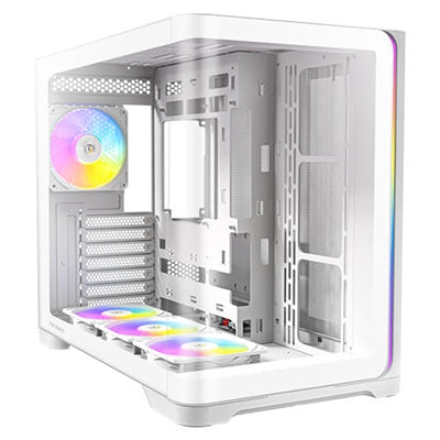 Antec Constellation C5 Curve Gaming Case, 1 x USB Type-C / 2 x USB 3.0, Tempered Glass Front and Side Window Panels, Dual Chamber Design, 4 x Pre-Installed ARGB LED Fans, Micro-ATX, ITX Compatible