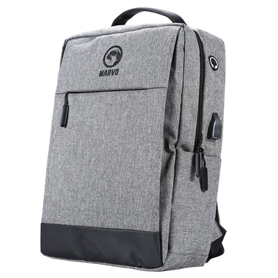 Marvo Laptop 15.6 inch Backpack with USB Charging Port, Waterproof Durable Fabric, Max Load 20kg, Grey with Black Detail