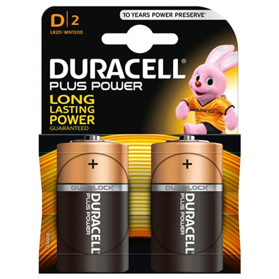 Duracell Plus Power Alkaline, Long Expiry, Pack of 2 D Batteries