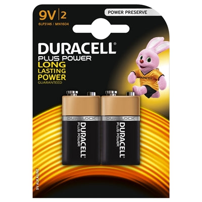 Duracell Plus Power Alkaline Pack of 2 9V Battery