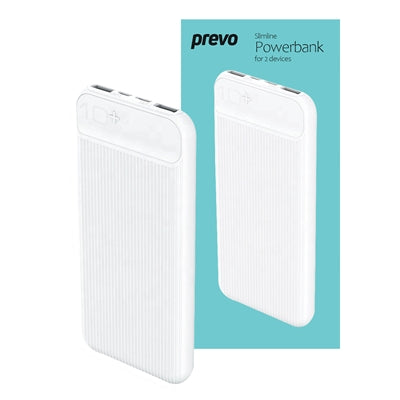 Prevo SP3012 Power bank,10000mAh Portable Fast Charging for Smart Phones, Tablets and Other Devices, Slim Design, Dual-Port with USB Type-C and Micro USB Connection, White