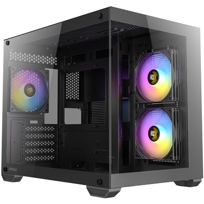 Antec CX600M ARGB Mini-Tower Gaming Case, 1 x USB 3.0 / 1 x USB 2.0, Tempered Glass Front and Side Window Panel, Dual-Chamber Design, 3 x Pre-Installed ARGB LED Fans, Micro-ATX, ITX Compatible