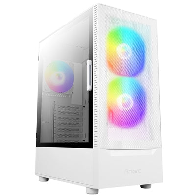 ANTEC NX410 Case, Gaming, White, Mid Tower, 1 x USB 3.0 / 2 x USB 2.0, Tempered Glass Side Window Panel, Addressable RGB LED Fans, ATX, Micro ATX, Mini-ITX