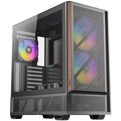 Antec P30 Mid Tower Gaming Case, 1 x USB Type-C / 2 x USB 3.0, Tempered Glass Side Window Panel, Large metal mesh front panel with premium wood accents, 5 x Pre-Installed ARGB LED Fans, ATX, micro-ATX, ITX Compatible