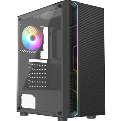 CIT Galaxy Black Mid-Tower PC Gaming Case with 1 x LED Strip 1 x 120mm Rainbow RGB Fan Included Tempered Glass Side Panel