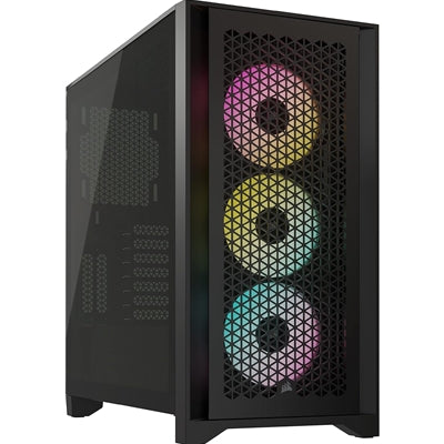 Corsair iCUE 4000D RGB Airflow Mid-Tower PC Case - Black, Tempered Glass Panel, 2x RGB Fans, Smart Lighting Control, USB Type-C Port, High-Airflow Design