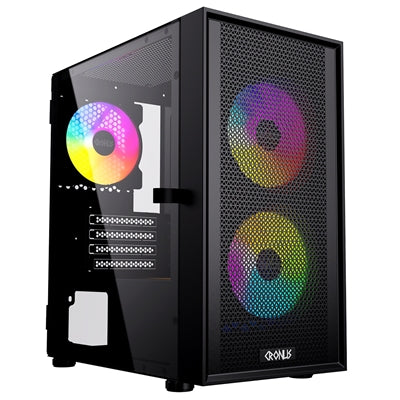 CRONUS Theia Airflow Case, Gaming, Black, Micro Tower, 1 x USB 3.0 / 2 x USB 2.0, Tempered Glass Side Window Panel, Mesh Front Panel for Optimized Airflow, Addressable RGB LED Fans, Micro ATX, Mini-ITX