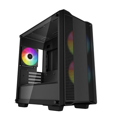 DeepCool CC360 ARGB, Black, Mini Tower Chassis w/ Tempered Glass Window, 3x 120mm ARGB Fans, USB 3.0, mATX/mITX