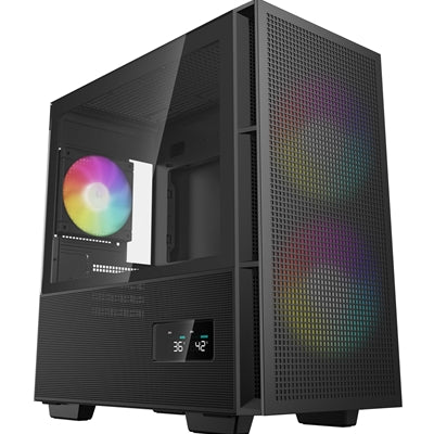 DeepCool CH360 Digital Gaming Case Black Mid Tower with Tempered Glass Side Window Panel, Advanced Cooling, USB 3.0/USB-C Ports, Pre-Installed Fans, Micro ATX/Mini-ITX