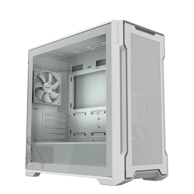 Gigabyte C102 GLASS ICE Mid-Tower Case, White, Tempered Glass Side Panel, USB 3.0 x2, 360mm Liquid Cooling Support, Pre-installed 120mm Fans, RGB Lighting Support, Magnetic Front Panel, PSU Shroud