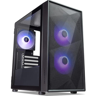TecWare Forge M2 mATX PC Case, Compact High Airflow Mesh Front Panel, 3 x ARGB Fans Included, Hinged Tempered Glass Door, Supports 240mm Radiator, mATX/ITX, Black